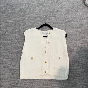 Cream Knit Vest with Gold Buttons